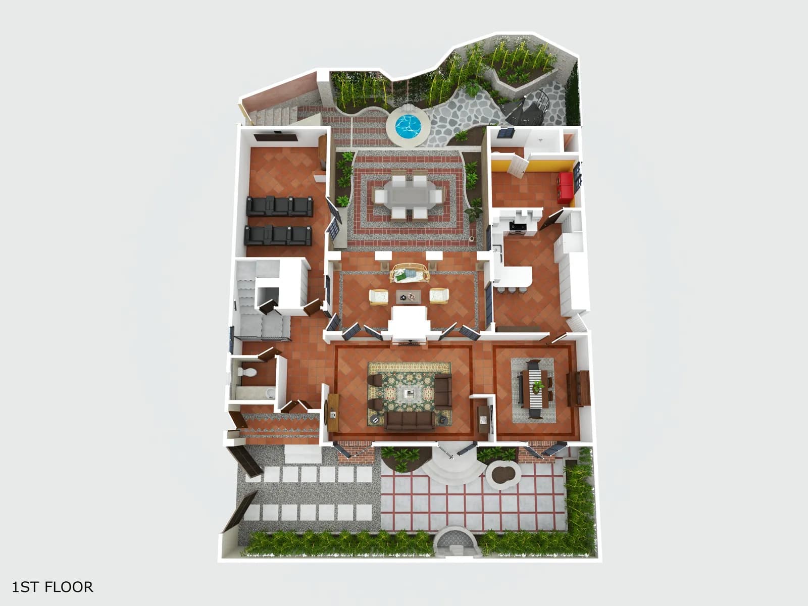 3D rendered floor plan of the first floor