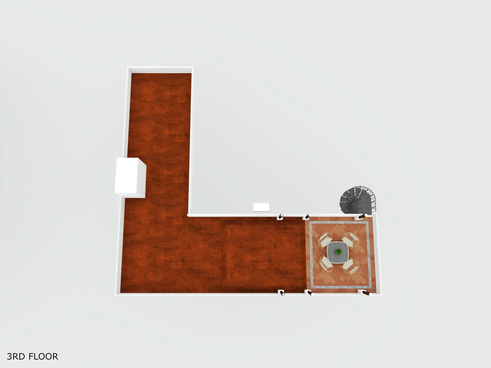 3D rendered floor plan of the third floor